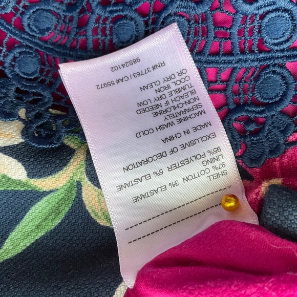 Laundry Shelli Segal Dress Floral Blue Pink Cotton (6) - Picture 7 of 7